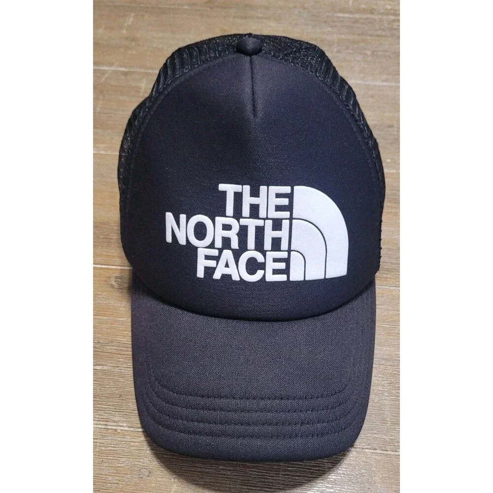The North Face Black Trucker Hat - White TNF LOGO Snapback Cap Hiking Outdoors
